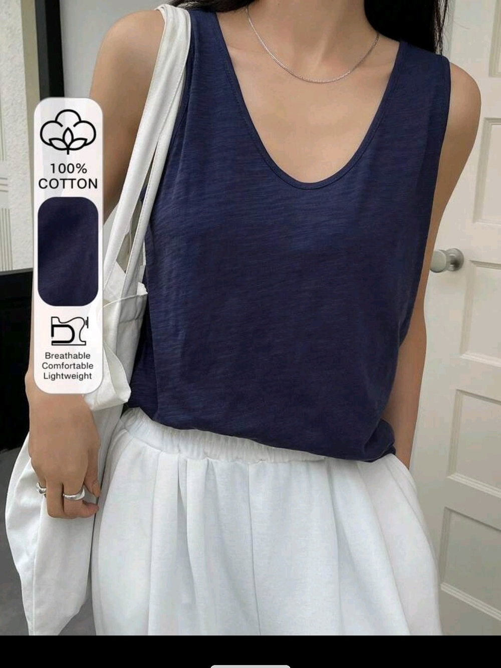 NWOT Classic Navy Cotton Scoop Neck Tank Top